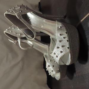 Silver Glitter Studded Heels